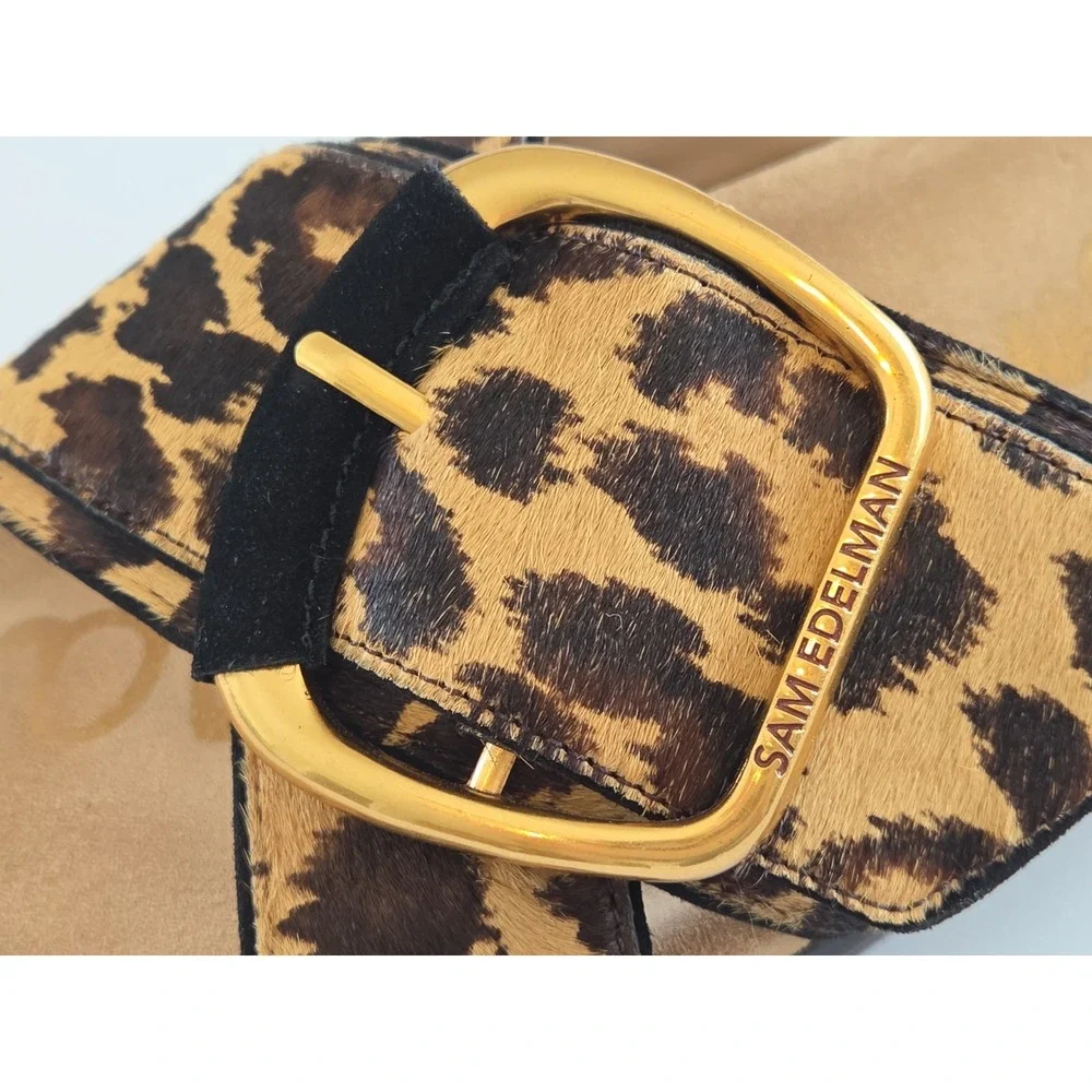 Sam Edelman Darla Sandals Leopard Print Calf Hair Buckle Slides Womens 9